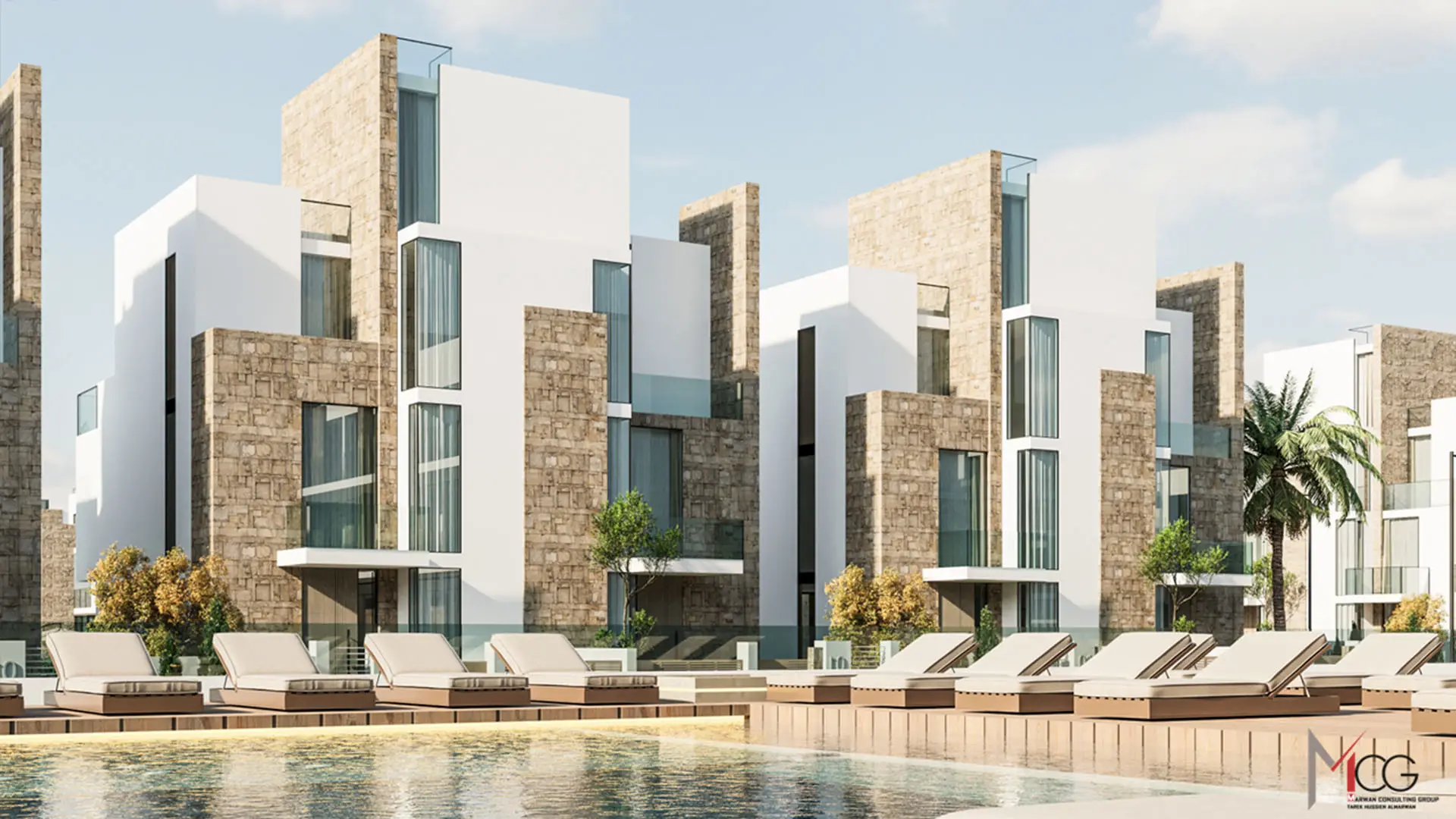 Modernes Studio mit Poolblick - Interior